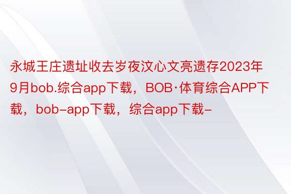 永城王庄遗址收去岁夜汶心文亮遗存2023年9月bob.综合app下载，BOB·体育综合APP下载，bob-app下载，综合app下载-